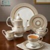 Super Bone China Tea Set 24 pcs - Gold and Beige 2 Super Bone China Tea Set with Floral Design and Gold Accents