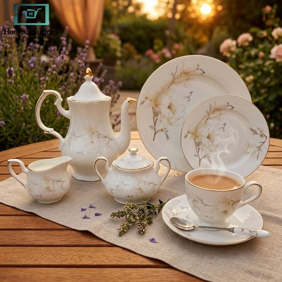 Elegant Super Bone China Tea Set 24 pcs - Floral Design 3 Super Bone China Tea Set with Floral Design and Gold Accents