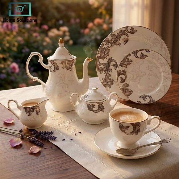 Luxury Super Bone China Tea Set 24 pcs 3 Super Bone China Tea Set with Floral Design and Gold Accents