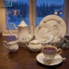 Luxury Super Bone China Tea Set 24 pcs - Floral 1 Super Bone China Tea Set with Floral Design and Gold Accents