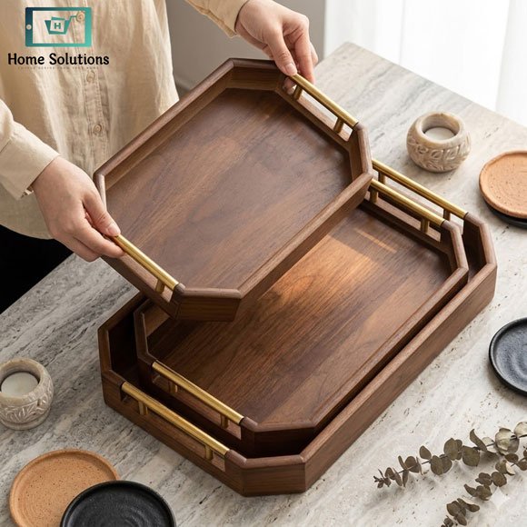 Luxury Wooden Tray Set 3 Pcs Dark Brown 2 Luxury Wooden Tray Set 3 Pcs Dark Brown Serving Trays