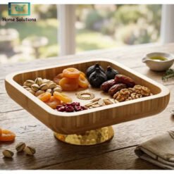 Luxury round bamboo dry fruit serving dish for snacks sweets chocolates and elegant dining table serving