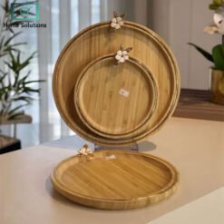 Bamboo Platter Serving Tray Set of 3 - Golden Flower Wooden 4 tray3 - Home Solutions