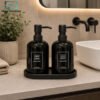Ceramic Soap Dispenser Set 2-Piece with Tray - Matte Black 2 2-Piece Ceramic Hand Soap and Dish Soap Dispenser Set with Matching Ceramic Tray for Kitchen and Bathroom Countertops