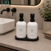 Ceramic Soap Dispenser Set 2-Piece with Tray 2 2-Piece Ceramic Hand Soap and Dish Soap Dispenser Set with Matching Ceramic Tray for Kitchen and Bathroom Countertops