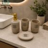 Ceramic Bathroom Accessories Set 4-Piece 2 Elegant 4-Piece Ceramic Bathroom Accessories Set with Gold Soap Dispenser, Toothbrush Holder, Tumbler and Soap Dish