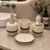 Speckled Ceramic Bathroom Accessories Set 4-Piece 1 4-Piece Speckled Ceramic Bathroom Accessories Set with Soap Dispenser, Toothbrush Holder, Tumbler and Soap Dish