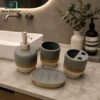Speckled Ceramic Bathroom Accessories Set 4-Piece 1 4-Piece Speckled Ceramic Bathroom Accessories Set with Soap Dispenser, Toothbrush Holder, Tumbler and Soap Dish