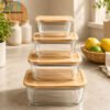 Airtight Glass Storage Bowl Set 4 Pcs with Wooden Lids - Square 1 Airtight glass storage bowl set with wooden lids