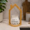 Ceramic Kitchen Utensil Holder with Wooden House-Shaped Stand 1 White Ceramic Kitchen Utensil Holder with Wooden House-Shaped Stand for Spoons, Spatulas, Whisks and Countertop Organization