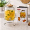 Danny Home Ribbed Glass Beverage Dispenser 6L 1 Danny Home 6L Ribbed Glass Beverage Dispenser with Wooden Lid, Easy-Flow Tap and Metal Stand