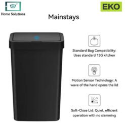 EKO Plastic Motion Sensor Trash Can Black 50L 12 EKO Plastic Motion Sensor Trash Can / Dustbin Black 50L