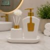 Luxury Ceramic Bathroom Accessory Set 2 Luxury Ribbed Ceramic Bathroom Accessory Set with Soap Dispenser, Reed Diffuser, Bamboo Lids and Matching Tray