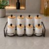Premium Ceramic Storage Jar Set 8-Piece with Wooden Lids & Metal Rack 1 Premium 8-Piece Ceramic Storage Jar Set with Wooden Lids and Metal Rack for Kitchen Countertop Organization