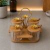Premium Glass Condiment Jar Set with Wooden Stand 1 Premium Glass Condiment Jar Set with Wooden Stand - Home Solutions