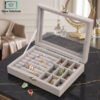 Velvet Jewellery Organizer Box with Transparent Lid 1 Velvet Jewellery Organizer Box with Transparent Lid