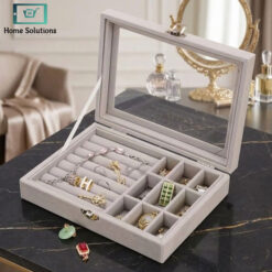 Velvet Jewellery Organizer Box with Transparent Lid
