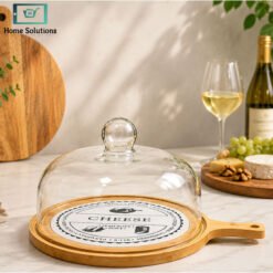 Wooden cake stand with glass dome