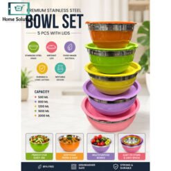 Stainless Steel Colourful 5-Piece Bowl Set with Lids 5 bowl1 - Home Solutions