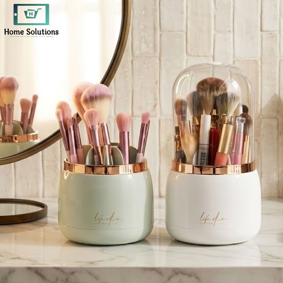 360° Rotating Dust Proof Makeup Organizer with Brush Holder 2 360 rotating dust proof makeup organizer