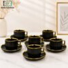 Elegant Black Cup & Saucer Set 6 Pcs with Gold Rim 2 Elegant black cup & saucer set gold rim