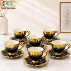 Elegant black cup & saucer set gold rim