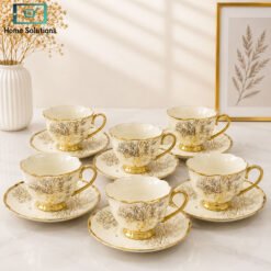 Elegant black cup & saucer set gold rim