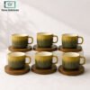 Textured Ceramic Cup & Saucer Set 6 Pcs with Wooden Saucers 1 Luxury textured ceramic cup & saucer set