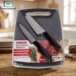 Black knife set with cutting board