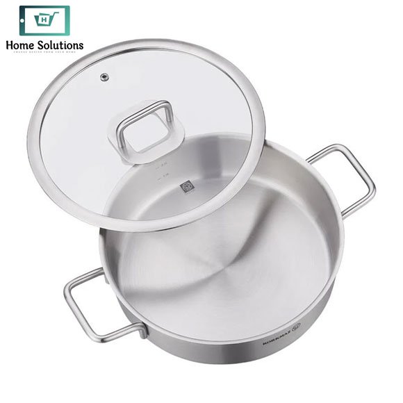 Korkmaz Stella Stainless Steel Low Casserole Pot with Glass Lid 4 Korkmaz Stella Stainless Steel Low Casserole Pot with Glass Lid - Image 2