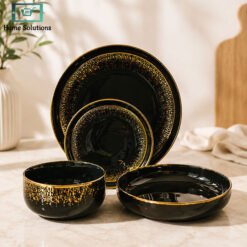 Luxury dinner set 24 pieces black and gold
