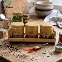 Premium Glass Spice Jar Set 3-Piece with Bamboo Lids & Wooden Tray 5 3 Piece Glass Spice Jar Set1 - Home Solutions