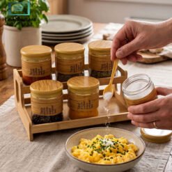 Premium Glass Spice Jar Set 6-Piece with Bamboo Lids & Wooden Tray 5 3 Piece Glass Spice Jar Set3 - Home Solutions