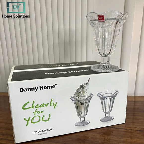 Danny Home Ice Cream Cup Set 6 Pcs 3 Danny Home 6-piece premium clear glass ice cream cup set for serving ice cream
