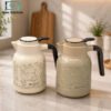 Feenik Vacuum Thermos Flask 1.5Ltr 1 Luxurya 1.0L Vacuum Thermos Flask with Matte Black and Ivory White Finish, Gold Handle and Decorative Gold Panel