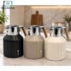 Feenik Vacuum Thermos Flask 1.0Ltr 2 Luxurya 1.0L Vacuum Thermos Flask with Matte Black and Ivory White Finish, Gold Handle and Decorative Gold Panel