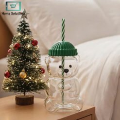 Teddy Bear Shaped Glass Cup with Straw 5 Glass Beer Mug2 - Home Solutions