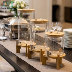 Premium Glass Beverage Dispenser with Wooden Stand 5 Glass Dispenser with Wooden Stand - Home Solutions