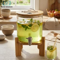 Premium Glass Beverage Dispenser with Wooden Stand 6 Glass Dispenser with Wooden Stand3 - Home Solutions