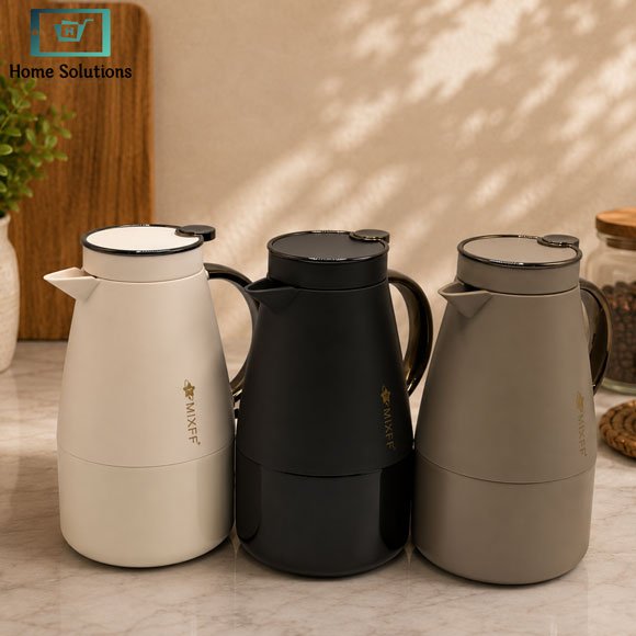 Luxury Vacuum Thermos Flask 1.5Ltr 3 Luxurya 1.0L Vacuum Thermos Flask with Matte Black and Ivory White Finish, Gold Handle and Decorative Gold Panel