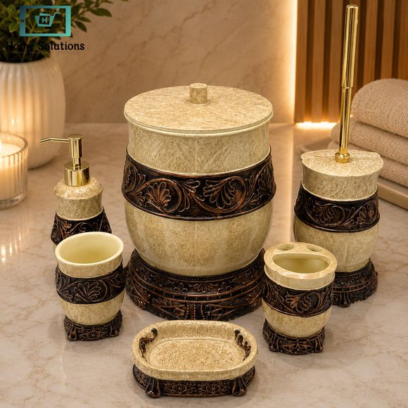 Modern Resin Made Bathroom Accessories Set – 6-Pieces 3 Modern 6-Piece Resin Bathroom Accessories Set