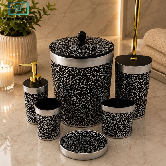 Modern Resin Made Bathroom Accessories Set – 6-Pieces 3 Modern 6-Piece Resin Bathroom Accessories Set