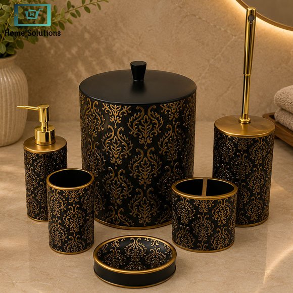 Modern Bathroom Accessories Set – 6-Pieces 2 Modern 6-Piece Resin Bathroom Accessories Set