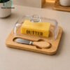 Premium Acrylic Butter Dish with Wooden Base & Butter Knife 2 Premium Acrylic Butter Dish with Clear Lid, Natural Wooden Base and Wooden Handle Butter Knife