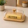 Premium Acrylic Butter Dish with Wooden Base & Lid 1 Premium Acrylic Butter Dish with Clear Lid, Natural Wooden Base and Wooden Knob for Kitchen and Dining Table