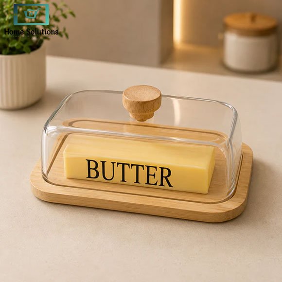 Premium Acrylic Butter Dish with Wooden Base & Lid 3 Premium Acrylic Butter Dish with Clear Lid, Natural Wooden Base and Wooden Knob for Kitchen and Dining Table