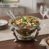 Premium Glass Serving Bowl with Silver Stand & Serving Spoons 1 Premium Crystal Glass Serving Bowl with Ornate Silver Stand and Two Decorative Serving Spoons